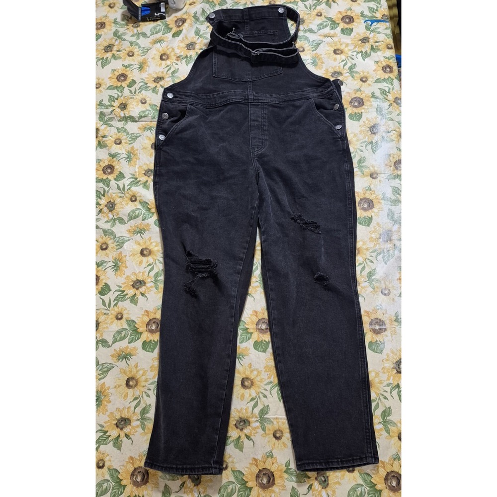 Women's OLD NAVY Black Stretch Denim Jeans Jumpsuit Overalls Size 14 (S1365)